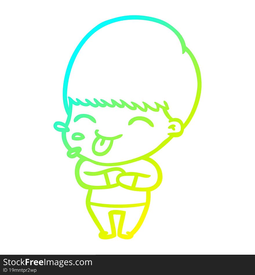 cold gradient line drawing of a cartoon boy sticking out tongue