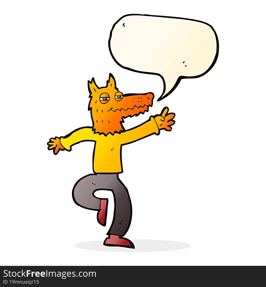 cartoon happy fox man with speech bubble