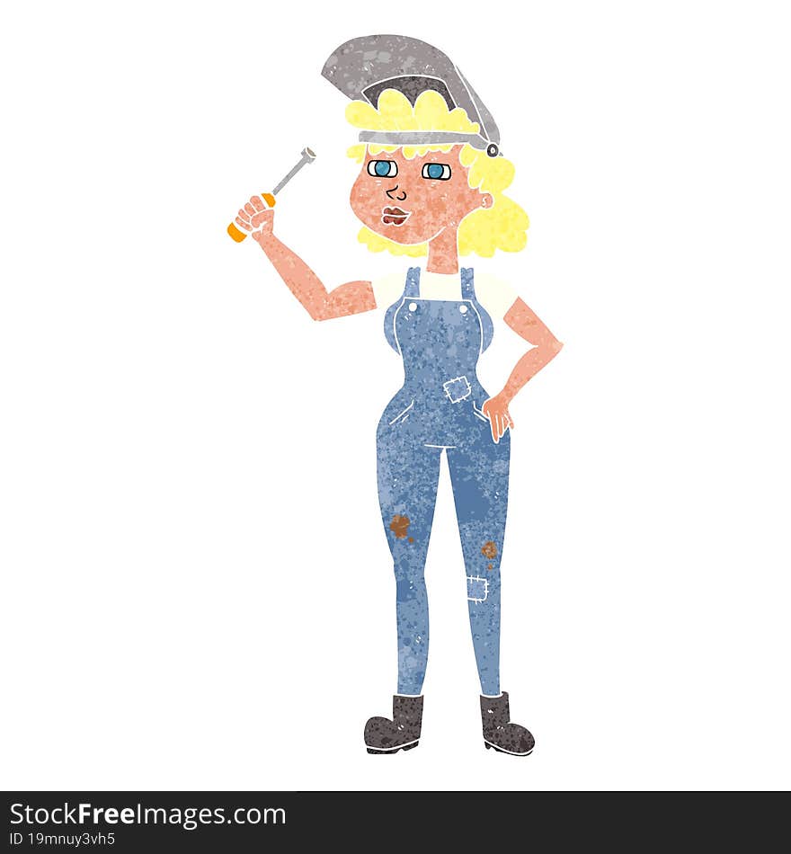 Retro Cartoon Female Mechanic