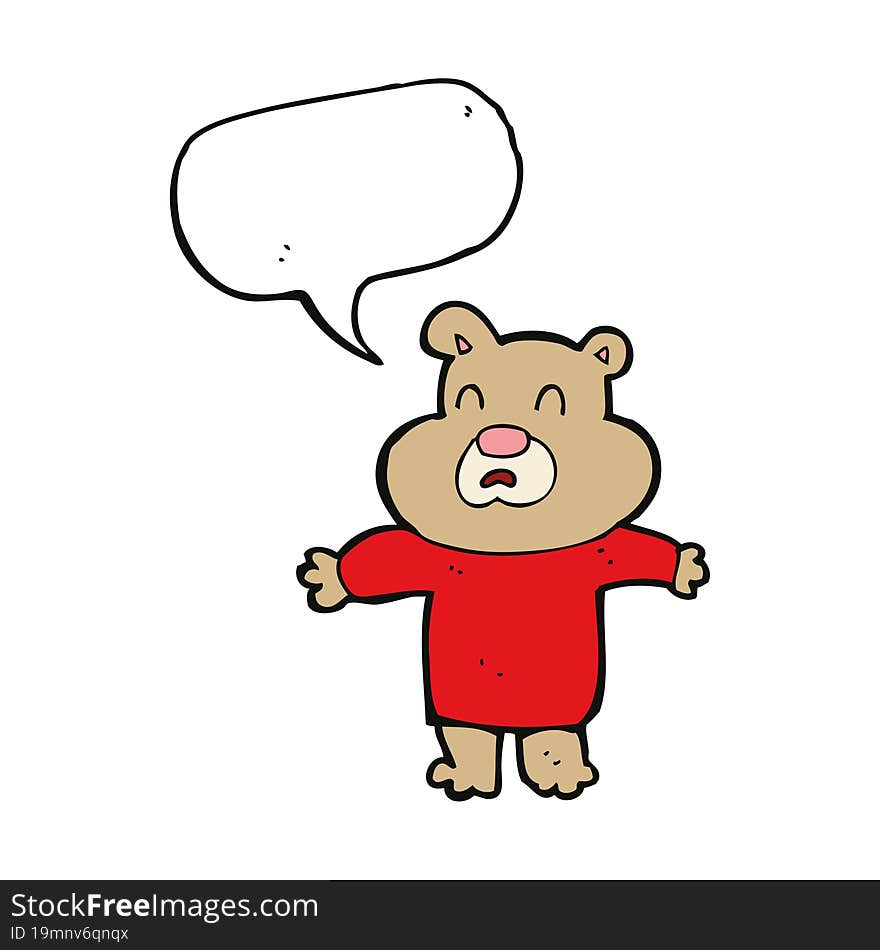 cartoon unhappy bear  with speech bubble