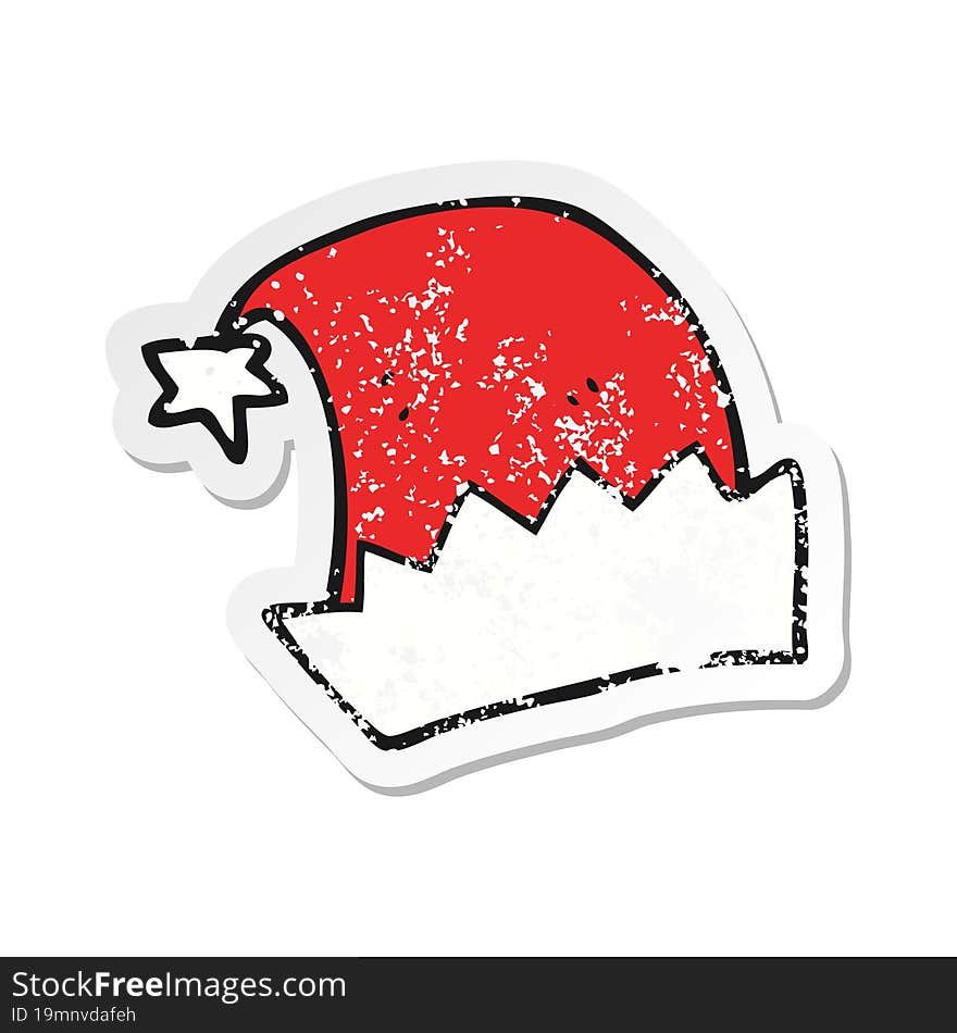 retro distressed sticker of a cartoon santa hat