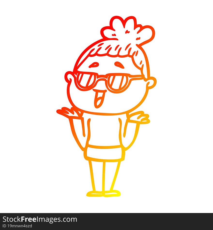 warm gradient line drawing cartoon happy woman wearing spectacles