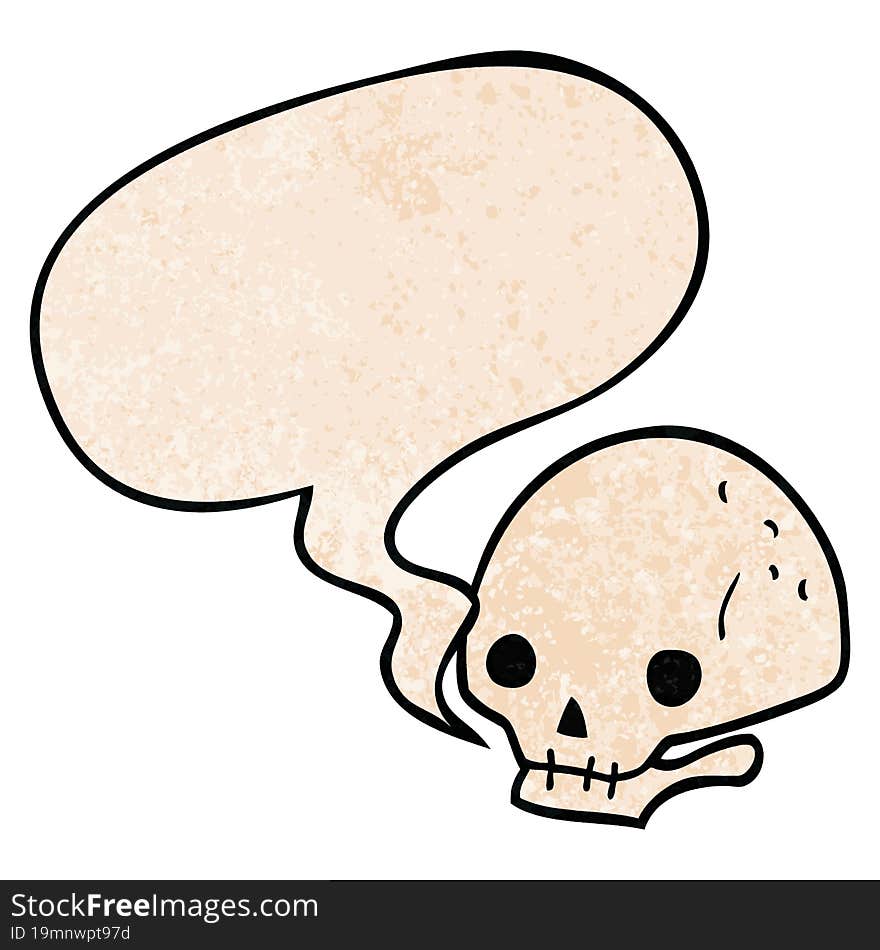 Cartoon Spooky Skull And Speech Bubble In Retro Texture Style