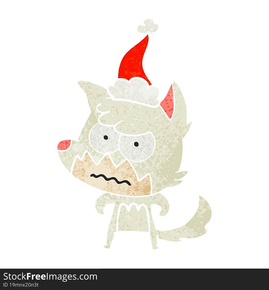 retro cartoon of a annoyed fox wearing santa hat