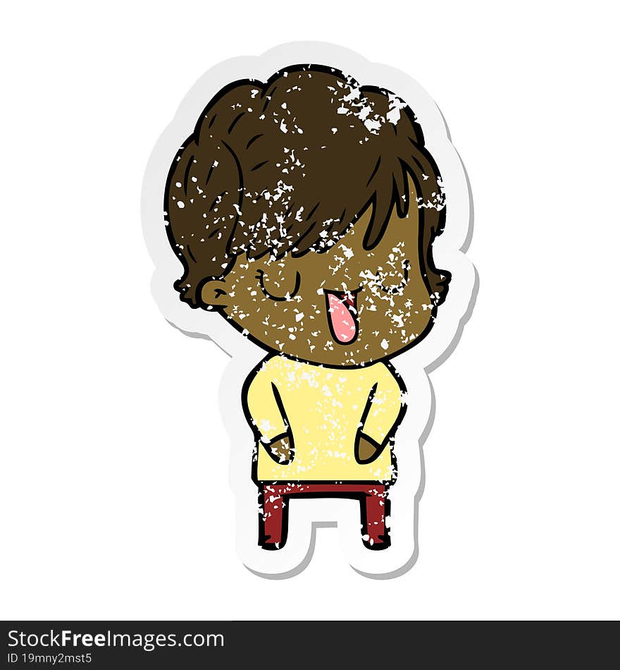 distressed sticker of a cartoon woman talking