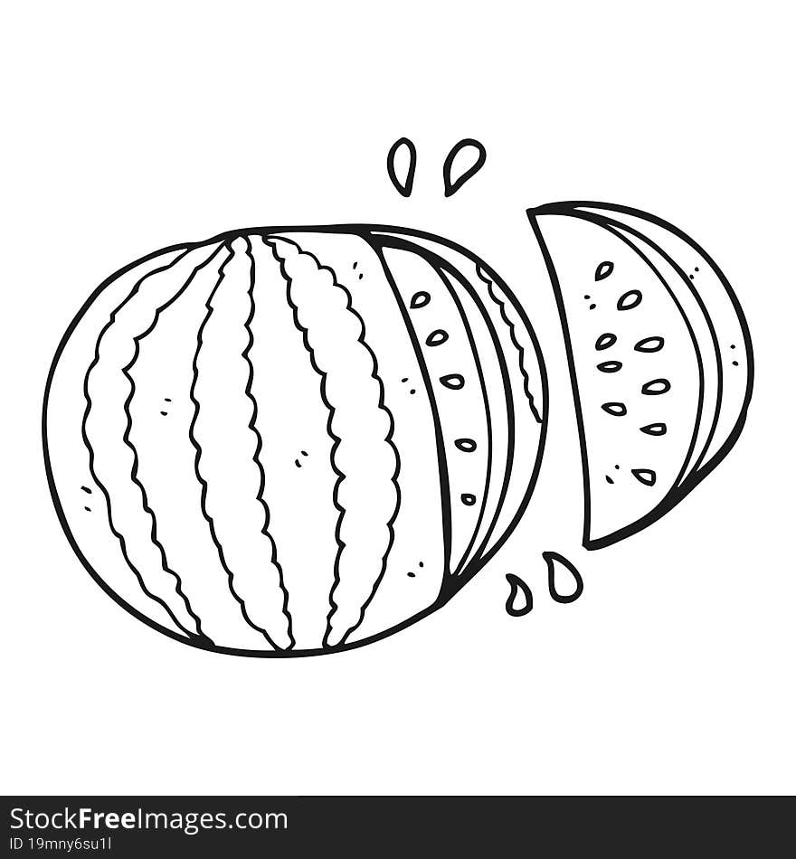 freehand drawn black and white cartoon watermelon