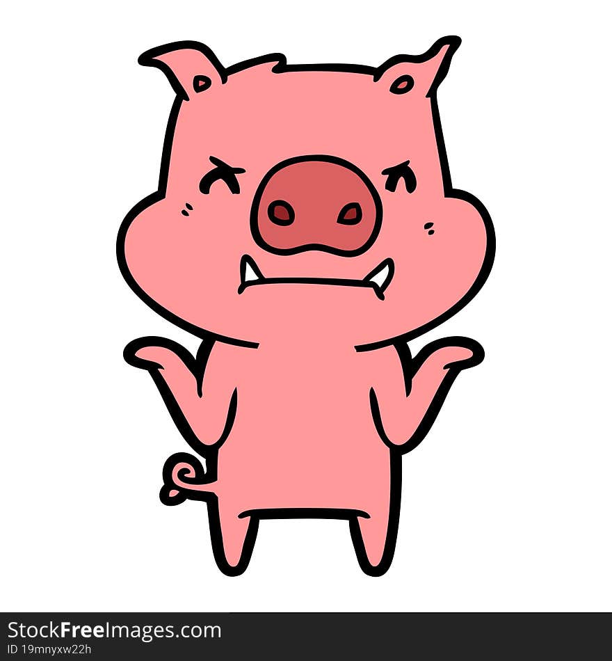 angry cartoon pig shrugging shoulders. angry cartoon pig shrugging shoulders