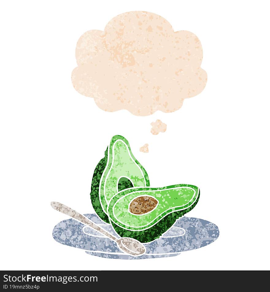 Cartoon Avocado And Thought Bubble In Retro Textured Style