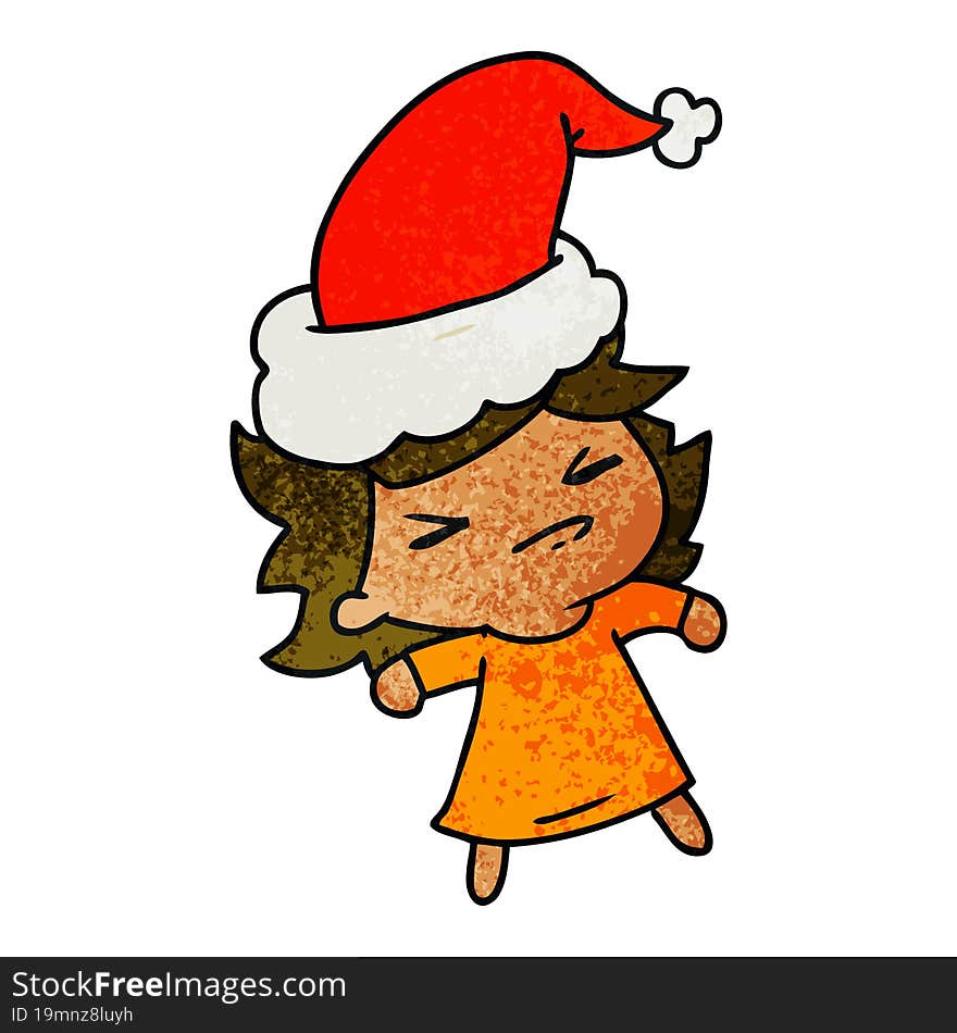 hand drawn christmas textured cartoon of kawaii girl