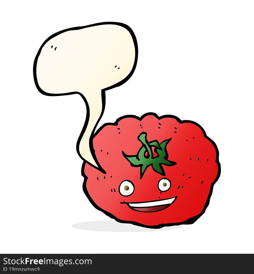 cartoon tomato with speech bubble