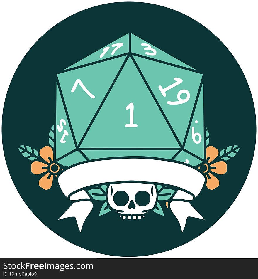 natural one d20 dice roll icon