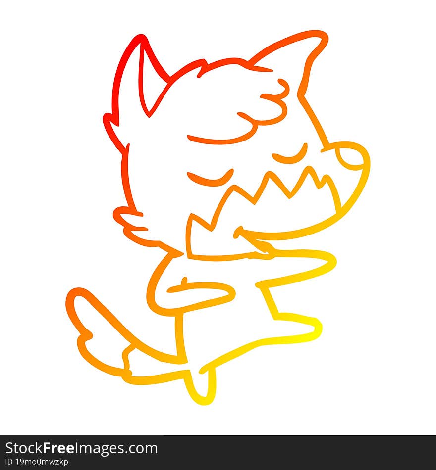 warm gradient line drawing friendly cartoon fox dancing