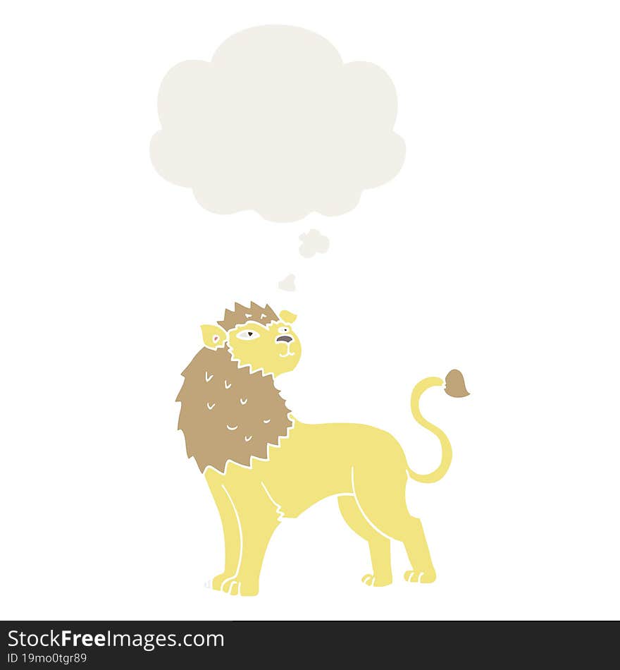 cartoon lion and thought bubble in retro style