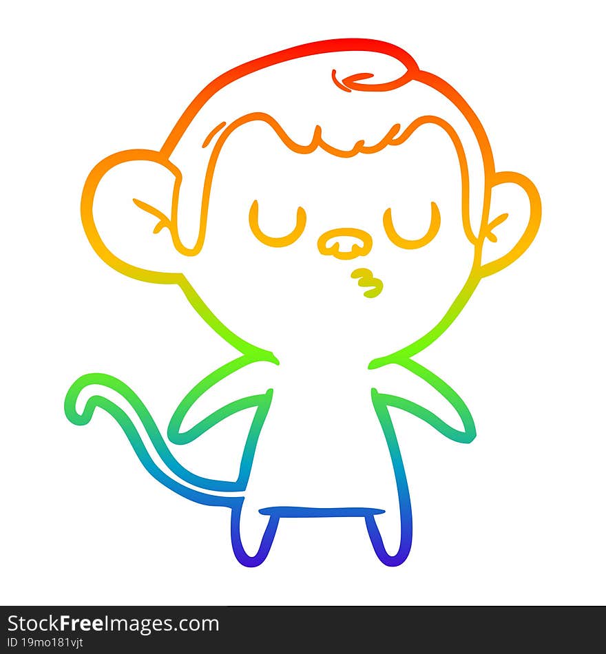 rainbow gradient line drawing of a cartoon monkey