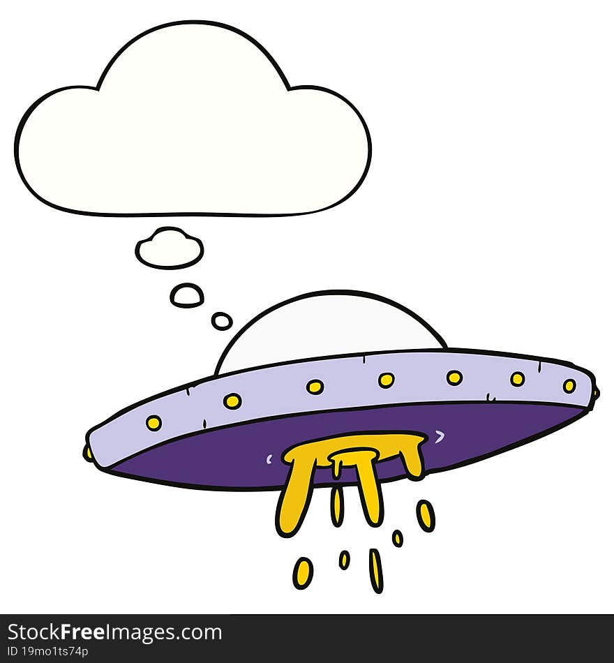 Cartoon Flying UFO And Thought Bubble