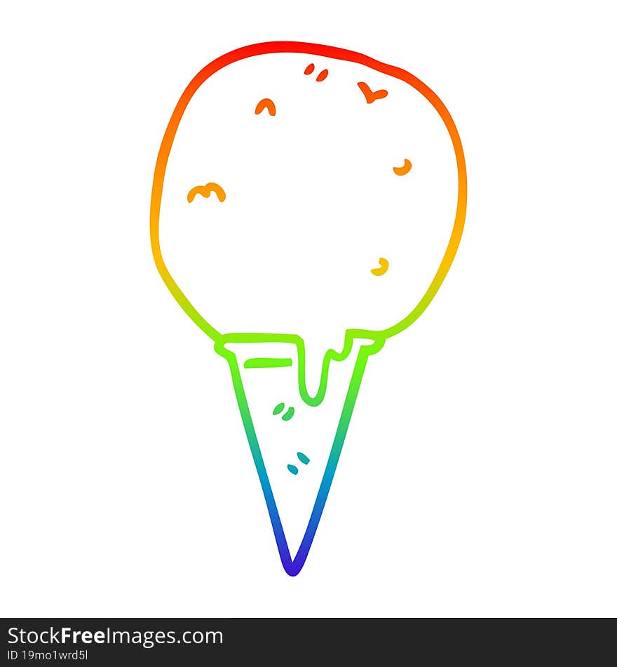 Rainbow Gradient Line Drawing Cartoon Ice Cream Cone