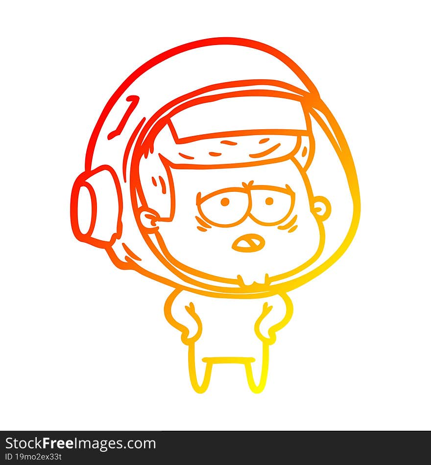 Warm Gradient Line Drawing Cartoon Tired Astronaut