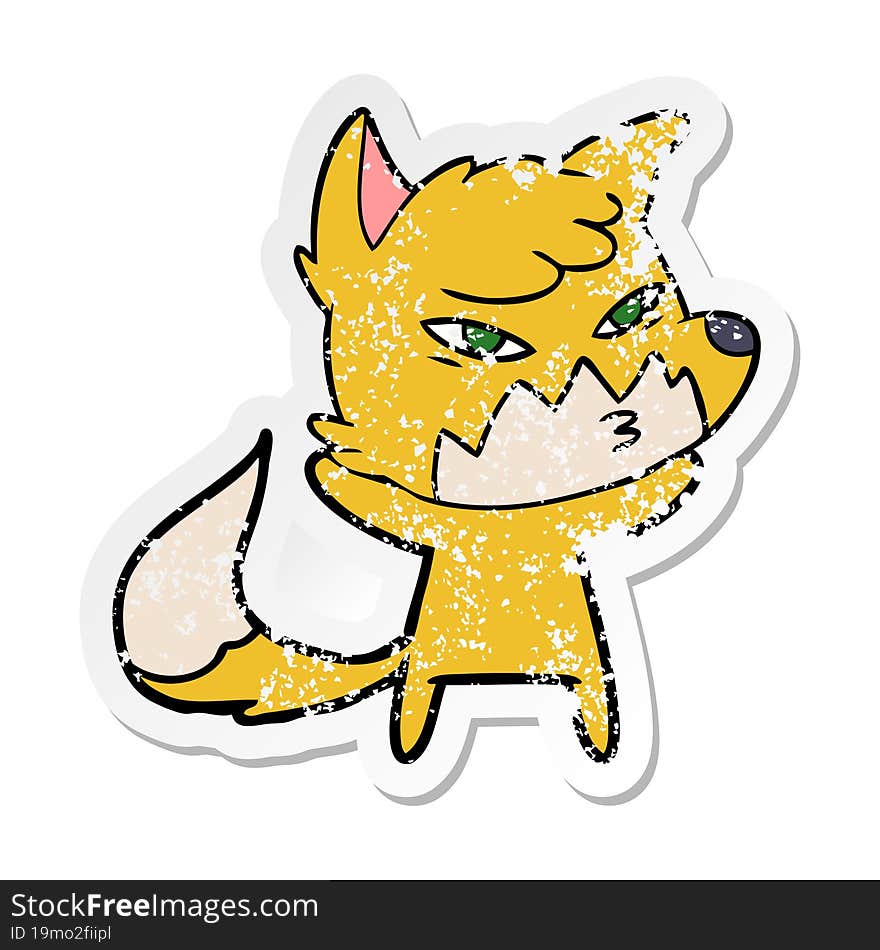 distressed sticker of a clever cartoon fox