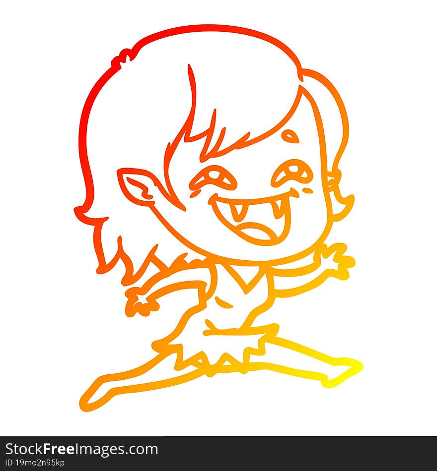 warm gradient line drawing of a cartoon laughing vampire girl