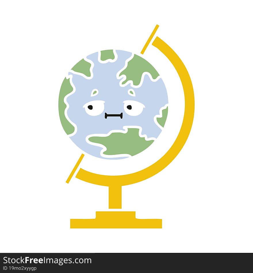 flat color retro cartoon of a globe of the world