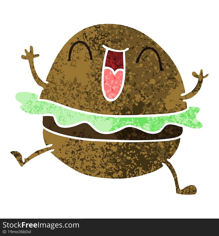 Quirky Retro Illustration Style Cartoon Happy Burger