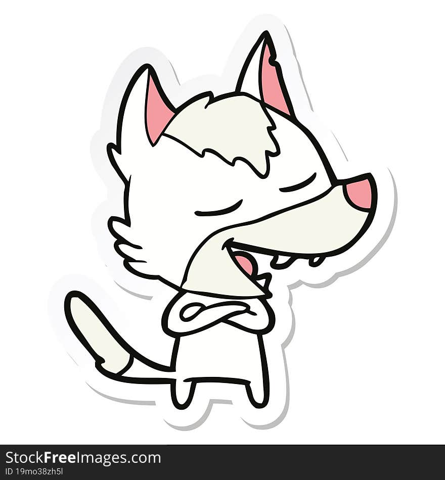 Sticker Of A Cartoon Wolf Laughing