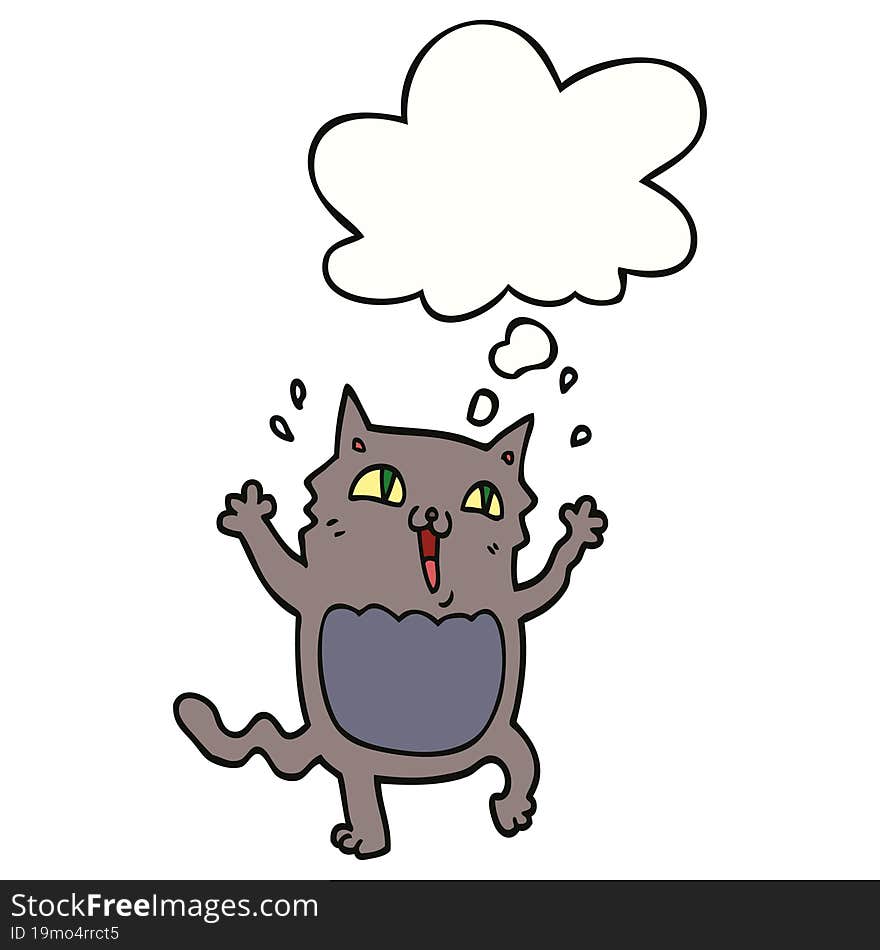 cartoon crazy excited cat and thought bubble