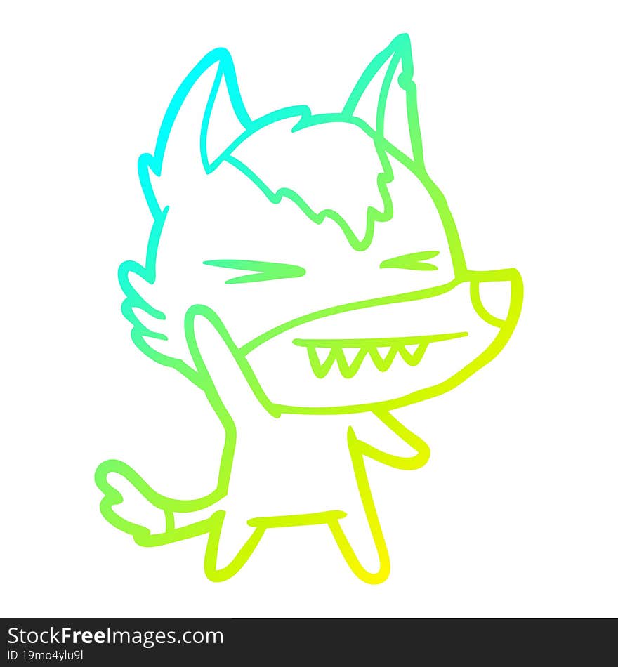 Cold Gradient Line Drawing Angry Wolf Cartoon