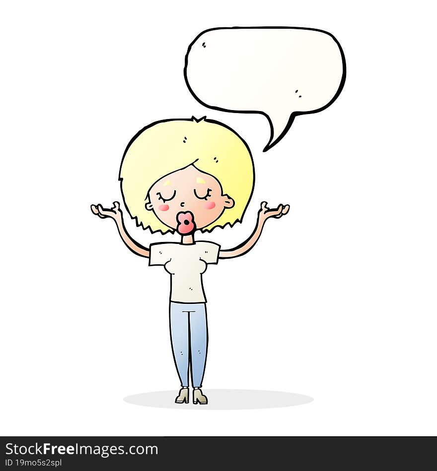 cartoon peaceful woman with speech bubble