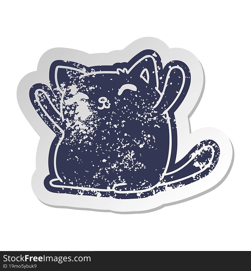 distressed old cartoon sticker of cute kawaii cat. distressed old cartoon sticker of cute kawaii cat