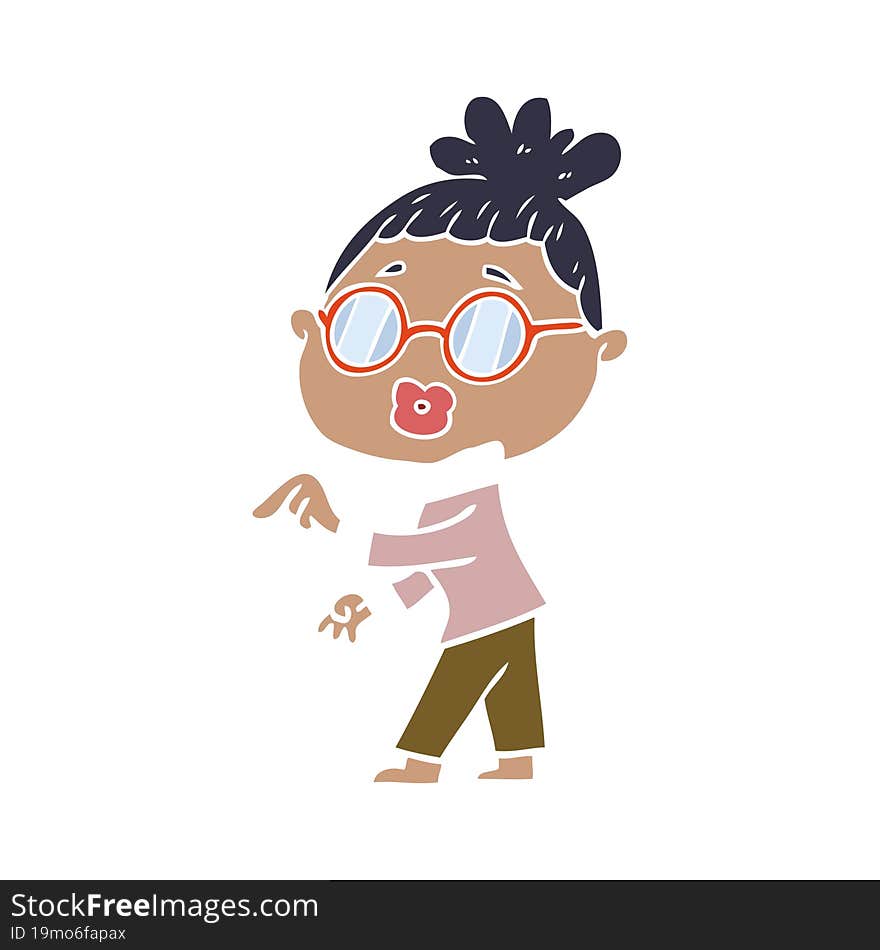 flat color style cartoon woman wearing spectacles