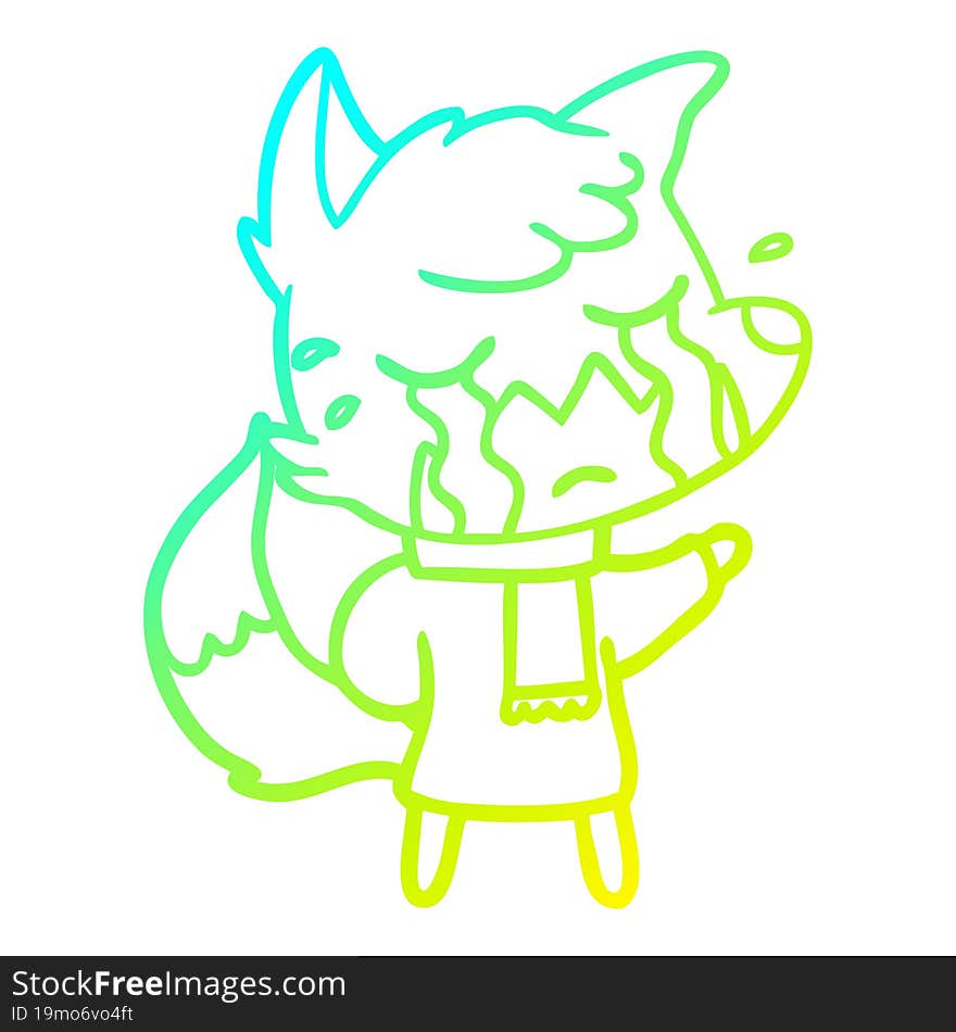 cold gradient line drawing crying fox cartoon