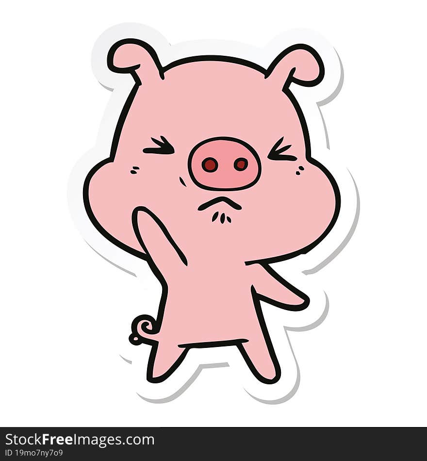 sticker of a cartoon angry pig