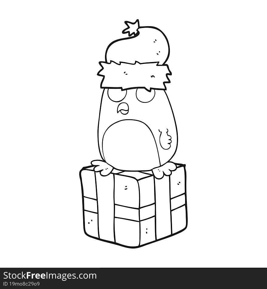 black and white cartoon christmas penguin