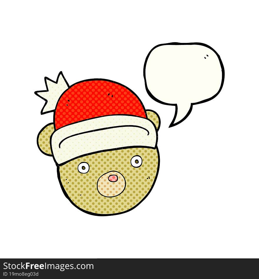 comic book speech bubble cartoon teddy bear wearing christmas hat