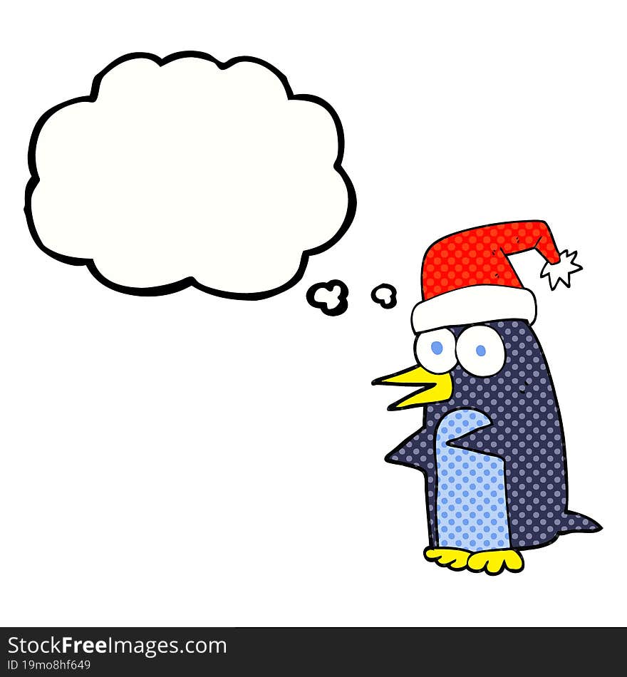 Thought Bubble Cartoon Christmas Penguin