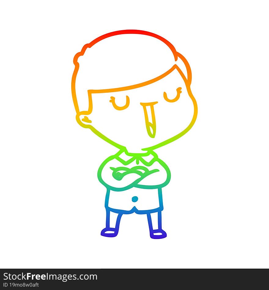 Rainbow Gradient Line Drawing Cartoon Happy Boy