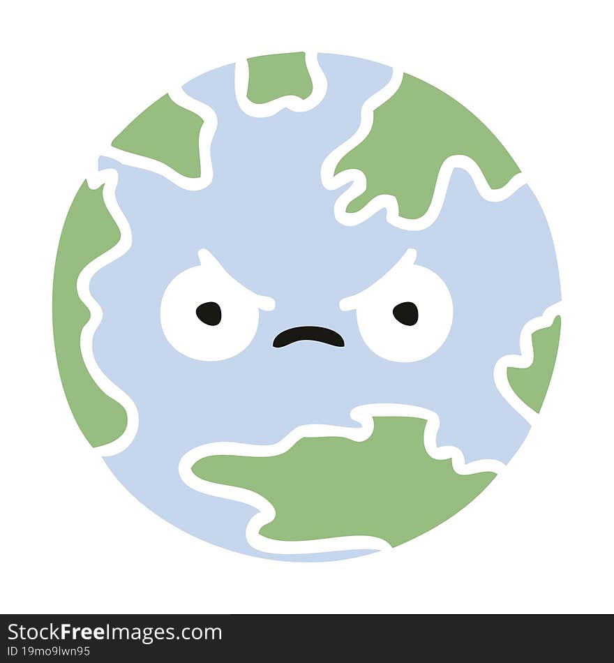 flat color retro cartoon planet earth