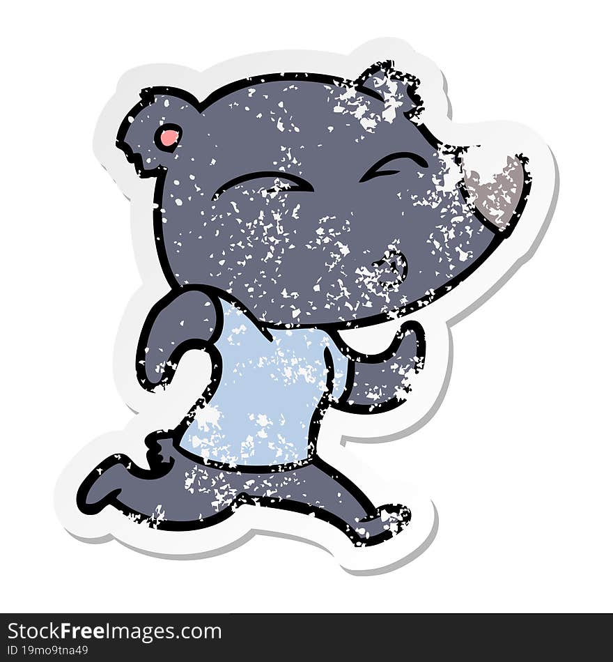 distressed sticker of a cartoon jogging bear