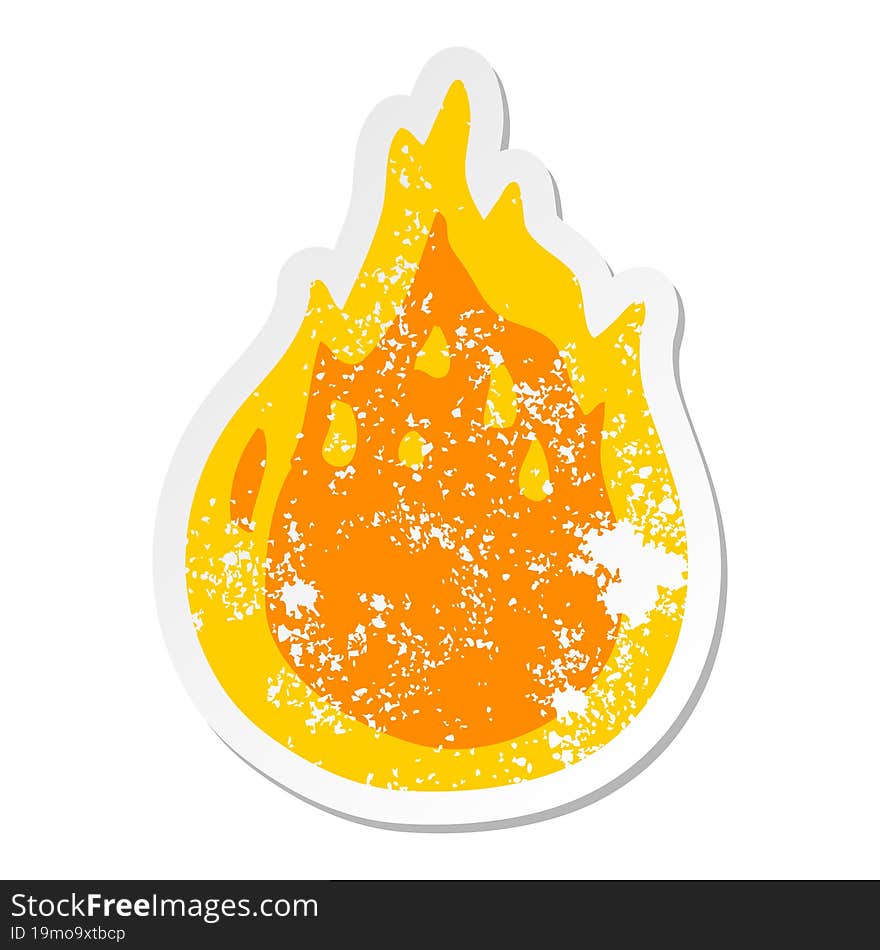 distressed sticker of a cartoon fire