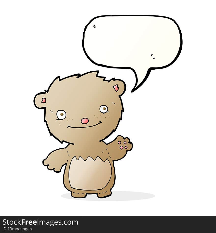 Cartoon Waving Teddy Bear With Speech Bubble