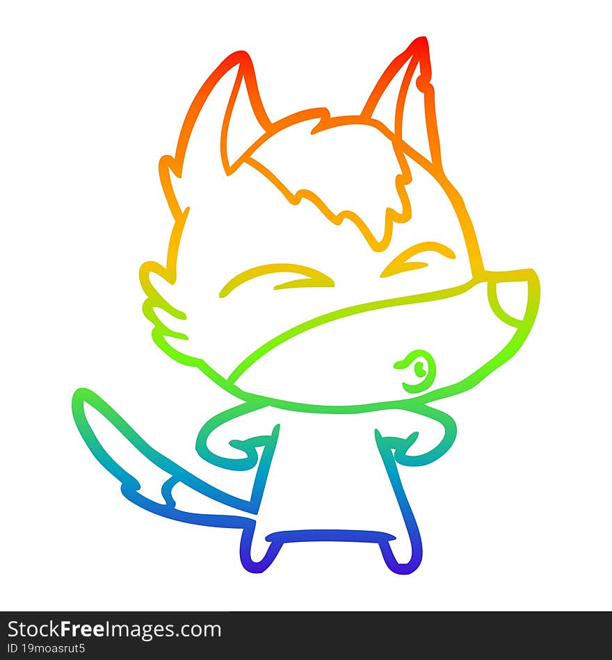 rainbow gradient line drawing cartoon wolf whistling