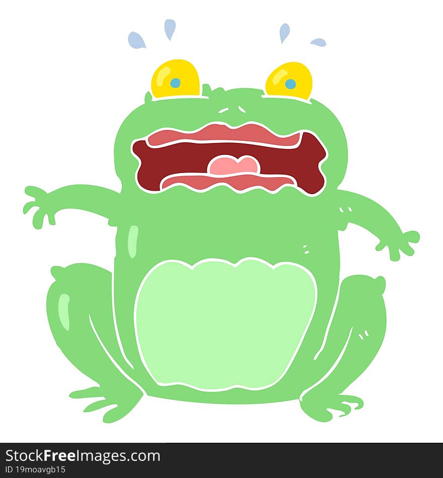 flat color illustration of a cartoon funny frightened frog