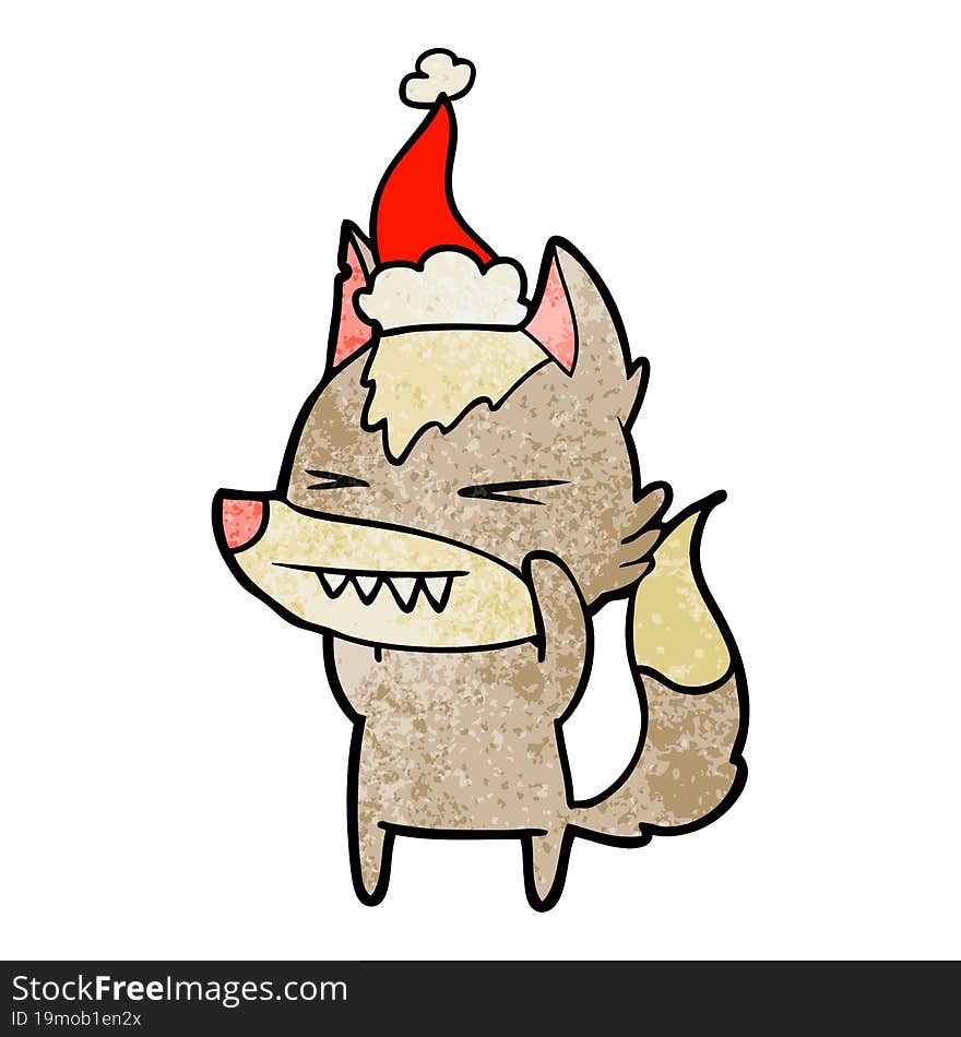 angry wolf textured cartoon of a wearing santa hat