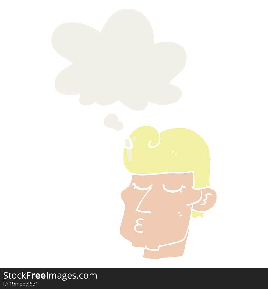 cartoon handsome man with thought bubble in retro style