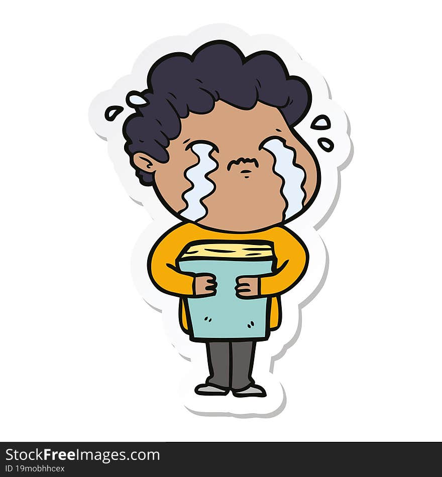 sticker of a cartoon man crying