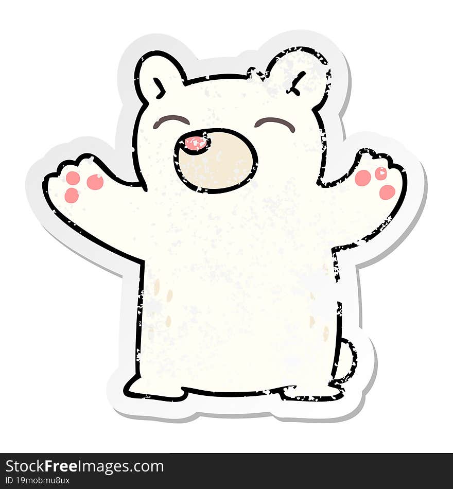 distressed sticker of a quirky hand drawn cartoon polar bear