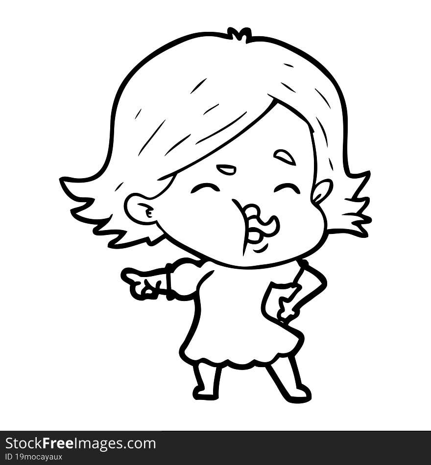 cartoon girl pulling face. cartoon girl pulling face