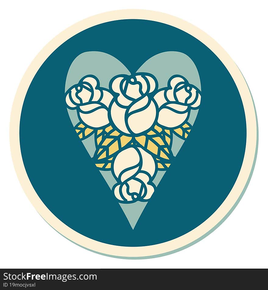 Tattoo Style Sticker Of A Heart And Flowers