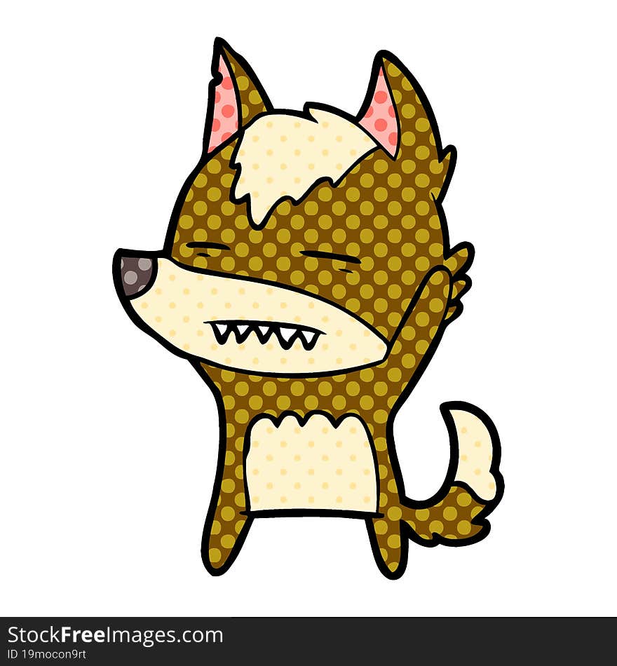 cartoon wolf waving showing teeth. cartoon wolf waving showing teeth